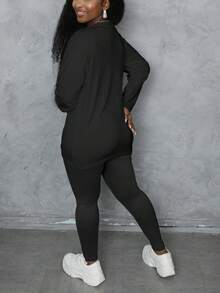 New Two-Piece Women's Long-Sleeved Tops, Pants And Pajamas Set Suitable For Home Use - Black - View 2