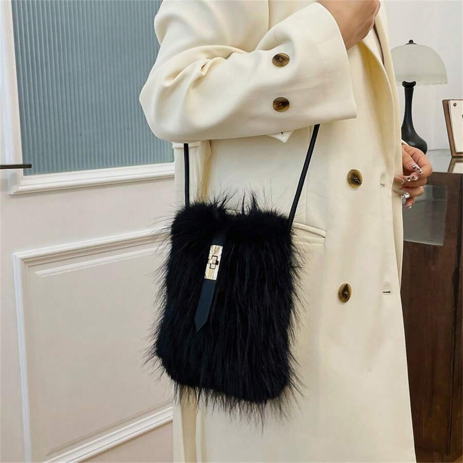 Stylish Plush Crossbody Bag Flap Phone Purse For Everyday Daily Use