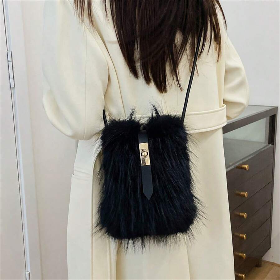 Stylish Plush Crossbody Bag Flap Phone Purse For Everyday Daily Use