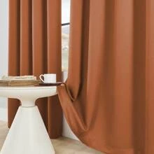 4-Piece Blackout Curtain Set To Keep Your Room Cool And Dark, Bedroom And Living Room, 3-Layer High-Precision Fabric, 99% Blackout Curtains - 橘色 - 查看 3