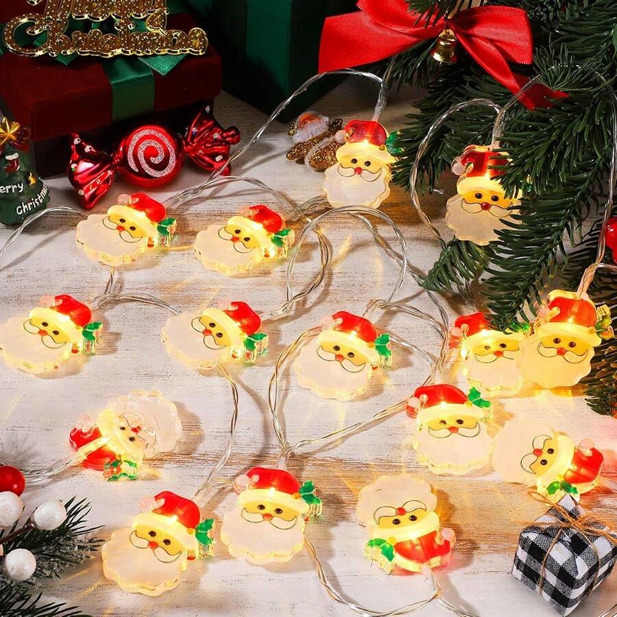 1.5米10LED圣诞灯带雪人和圣诞老人，圣诞树灯串，悬挂圣诞装饰，卧室圣诞灯串圣诞老人装饰圣诞灯室内树灯室内装饰圣诞装饰灯圣诞饰品塑料 - 彩色 - 查看 1