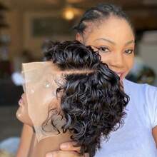 6 英寸短假发 精灵短发 女士卷发 真人发假发 13x4x1 前蕾丝深波浪蕾丝假发 预拔发际线 - SNatural - 查看 1