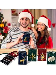 圣诞装饰 8 件装圣诞线圈记事本，节日纸质日记本，带穿孔页，适合节日礼物和朋友 - 各种季节性设计 - 彩色 - 查看 3