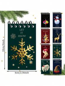 圣诞装饰 8 件装圣诞线圈记事本，节日纸质日记本，带穿孔页，适合节日礼物和朋友 - 各种季节性设计 - 彩色 - 查看 6