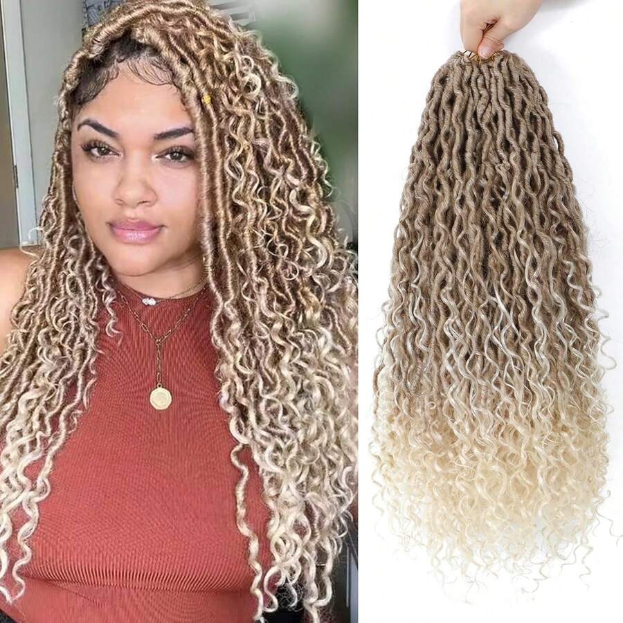Tóc tết Goddess Locs 10/14/18/22 inch, tóc tết giả, tóc tết River Locs, tóc tết xoăn, 27/613 - Làm nổi bật màu be - Xem 1