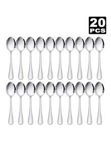2/4/10/20pcs Stainless Steel Silver Coffee/Dessert Spoons Set, Suitable For Restaurant, Cafe, Afternoon Tea,Kitchen,Christmas Gift,School Supplies
