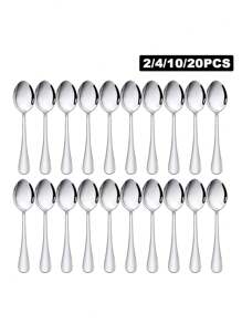 2/4/10/20pcs Stainless Steel Silver Coffee/Dessert Spoons Set, Suitable For Restaurant, Cafe, Afternoon Tea,Kitchen,Christmas Gift,School Supplies