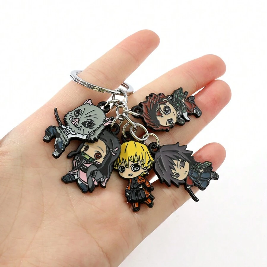 Bộ 5 huy hiệu tráng men hình anime Demon Slayer, móc khóa chibi, ghim cài kim loại hình hoạt hình dễ thương cho túi xách, ba lô, quần áo, quà tặng trang sức thời trang cho người yêu thích anime.