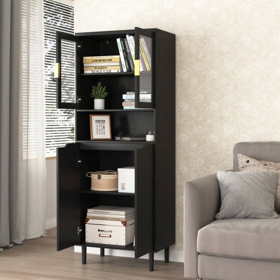 Tall Storage Show With 2 Glass Display Door & 2 Doors, Tall