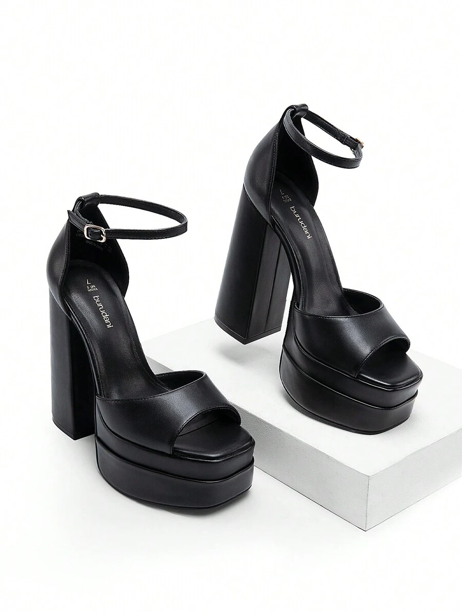 New Arrival Women Fashion Ankle Strap Platform Chunky Heeled Sandals, Sexy Peep Toe Ultra High Heel Sandals For Festival Party, Nightclub Date - Black - View 1