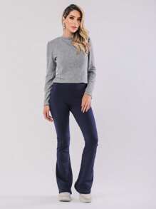 High Waist Flare Leggings Bell Bottom Suplex Ballerina Premium Quality Black S M L XL - 藏蓝色 - 查看 4