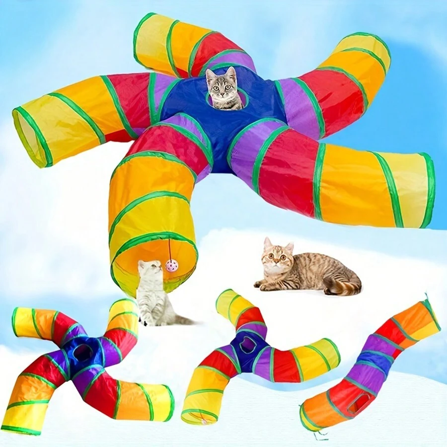 Multicolor Cat Track Toy With Foldable Tube Cat Tunnel - Multicolor - View 1