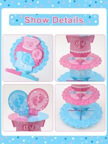 1/2Sets 3 Tiers Gender Revealing Cupcake Cake Stand Babe Shower Birthday Party Decorations, Cardboard Cupcake Holder Cupcake Tower For Gender Revealing Party Supplies,Creative DIY Cake Decor