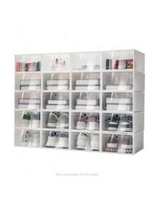 HaroldDol 20pc Large Clear Plastic Shoe Storage Boxes Drawer Foldable Stackable Shoe Box Space Saving Foldable Shoe Rack Sneaker Containers Holders With Lids The Best Gift/Present For Family&Friends Happy Christmas - White - View 4