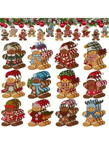 12/24/36件套圣诞姜饼人装饰品套装 - 可爱的木制节日装饰品，可用于装饰圣诞树、房间和厨房 - 非常适合家庭聚会和节日氛围，也可用于房间装饰、家居装饰、办公室装饰、主题派对装饰、圣诞节装饰、冬季圣诞装饰、家居圣诞礼物等。 - 彩色 - 查看 5