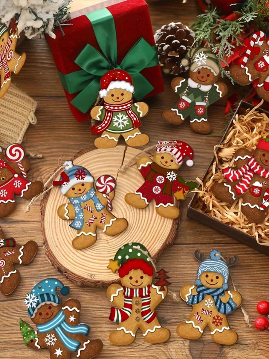 12/24/36件套圣诞姜饼人装饰品套装 - 可爱的木制节日装饰品，可用于装饰圣诞树、房间和厨房 - 非常适合家庭聚会和节日氛围，也可用于房间装饰、家居装饰、办公室装饰、主题派对装饰、圣诞节装饰、冬季圣诞装饰、家居圣诞礼物等。 - 彩色 - 查看 1