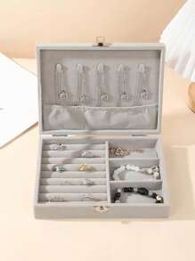 1 件豪华绒布珠宝收纳盒、珠宝收纳盒、耳环和珠宝收纳盒、梳妆台收纳盒、家庭收纳和组织用品、房间装饰、女性的完美礼物精致珠宝收纳盒情人节