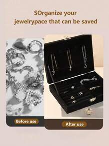 1 件豪华绒布珠宝收纳盒、珠宝收纳盒、耳环和珠宝收纳盒、梳妆台收纳盒、家庭收纳和组织用品、房间装饰、女性的完美礼物精致珠宝收纳盒情人节