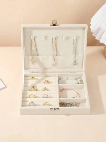 1 件豪华绒布珠宝收纳盒、珠宝收纳盒、耳环和珠宝收纳盒、梳妆台收纳盒、家庭收纳和组织用品、房间装饰、女性的完美礼物精致珠宝收纳盒情人节