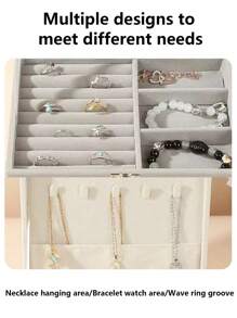 1 件豪华绒布珠宝收纳盒、珠宝收纳盒、耳环和珠宝收纳盒、梳妆台收纳盒、家庭收纳和组织用品、房间装饰、女性的完美礼物精致珠宝收纳盒情人节