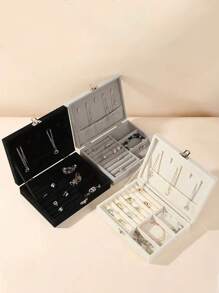 1 件豪华绒布珠宝收纳盒、珠宝收纳盒、耳环和珠宝收纳盒、梳妆台收纳盒、家庭收纳和组织用品、房间装饰、女性的完美礼物精致珠宝收纳盒情人节