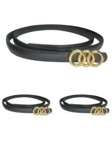 KIT 03 Women's Belts Thin Synthetic Leather 1cm Different Buckles ZX-C-05 - 黑色/黑色/黑色 - 查看 1