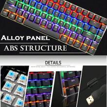 ATTACK SHARK Gaming Mechanical Keyboard Wired Type-C Metal Mechanical Blue Switch Computer Keyboard With Rainbow LED Backlit 82keys Anti-Ghosting For Computer Gamers - 黑色 - 查看 1