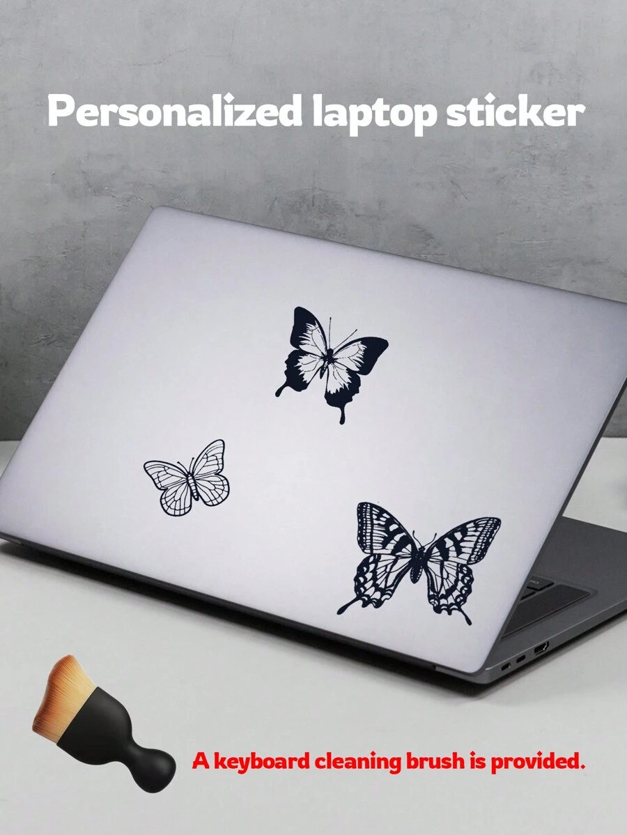 3pcs Personalized DIY Butterfly Notebook Stickers - Black - View 1