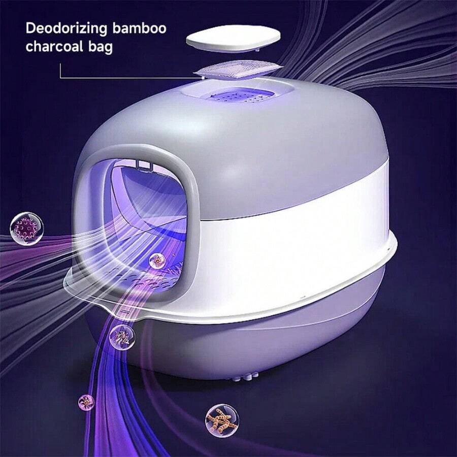 Large Cat Litter Tray Box Self Cleaning Hooded Pan Deodorizer UV