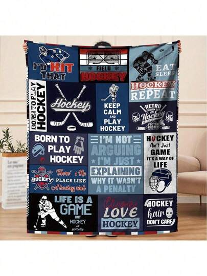 1 Peça Cobertor de Flanela Macio e Confortável, Item Doméstico Antibacteriano e Reforçado, Adequado para Sofá, Cama, Sala de Estar, Viagem, Escritório como Xale, Cobertor de Soneca, Cobertor de Ar-Condicionado, Roupa de Cama, Presente Ideal para Fãs de Hóquei no Gelo, Uso Diário, Aniversário, Ocasiões de Feriados, Adequado para Todas as Estações
