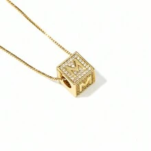 女士 A-Z 首字母名字雕刻项链立方体骰子吊坠链项链 - 金色 - 查看 6