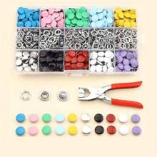 Set de 50-200 piezas de botones a presión huecos y sólidos de colores, juego de alicates de acero inoxidable para coser, manualidades, ropa, accesorios DIY, pantalones, baberos, sombreros, zapatos, paraguas, tutorial para principiantes (color aleatorio)