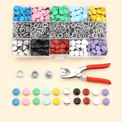 EDCUEBE7 50-200 piezas de botones a presión sólidos y huecos de colores, kit de herramientas de alicates de acero inoxidable para botones a presión, adecuado para manualidades, costura, proyectos DIY, ropa, pantalones, baberos, sombreros, zapatos, paraguas, tutorial de instalación para principiantes (mezcla aleatoria de botones a presión), excelente para regalos de vacaciones
