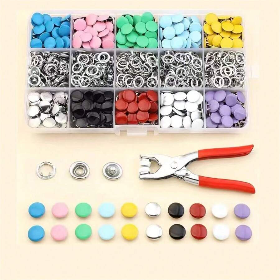 Set de 50-200 piezas de botones a presión huecos y sólidos de colores, juego de alicates de acero inoxidable para coser, manualidades, ropa, accesorios DIY, pantalones, baberos, sombreros, zapatos, paraguas, tutorial para principiantes (color aleatorio)