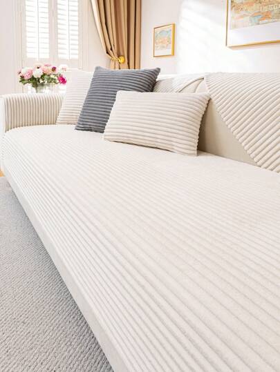 1pc Solid Color Soft Plush Sofa Cover, Modern Simple Warm Anti-Scratch Couch Protector, Suitable For Living Room, Bedroom, Office, All Seasons