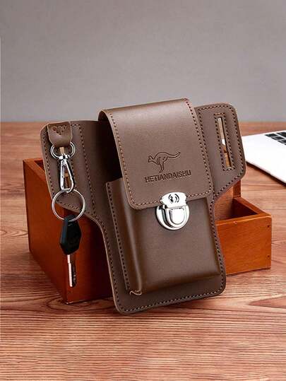 Men's PU Waist Bag: Vertical Phone Pouch, Key Holder, Work Belt Waist Pack - Essential For Summer, Durable & Fashionable