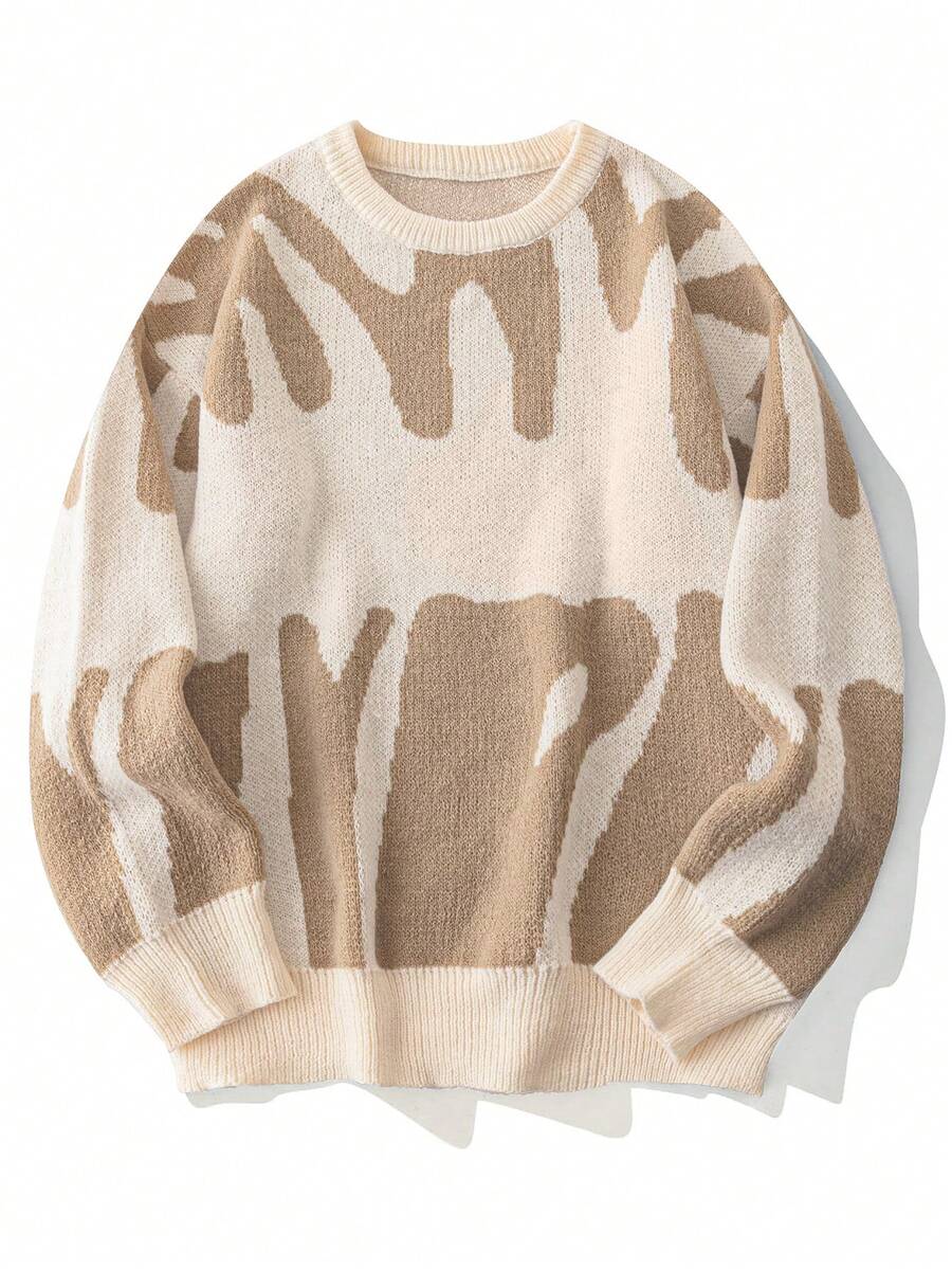 Fashionable Pattern Round Neck Long Sleeve Casual Pullover Sweatshirt, Letter & Graphic Print, Dropped Shoulder, College Style Street Wear, Knit Sweater For Spring - Multicolor - View 1
