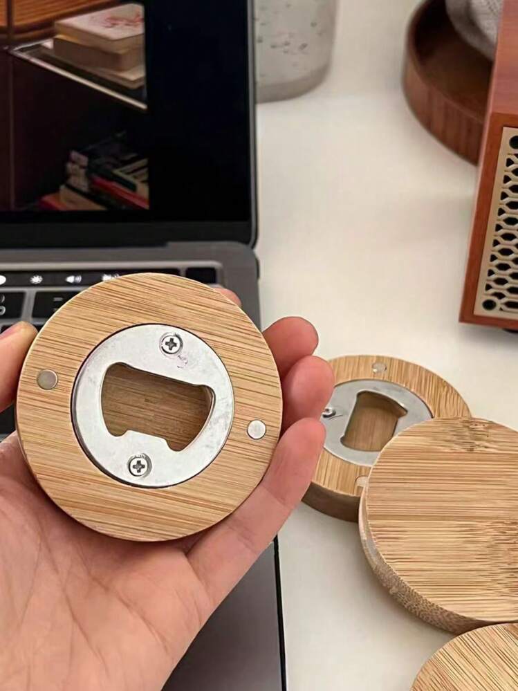 Set de 10/20/40 abrebotellas magnéticos redondos de bambú - Personalizables DIY, se pueden grabar, pintar y crear personalización original impresa, imanes de madera para nevera para regalos de boda, marcadores de mesa de boda, regalos de comunión, regalos de fiesta de graduación, recuerdos de celebraciones festivas, cocina del hogar, reuniones familiares - Estilo sencillo y natural amigable, incluye bolsas de regalo, sin necesidad de electricidad - Caqui - Añade 4