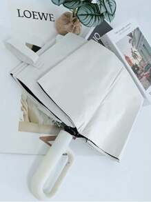 1 把带钩柄的自动折叠雨伞，防紫外线和防风，适合晴天和雨天，旅行伞 - 白色 - 查看 11