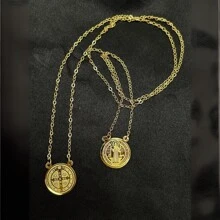 Scapular Medal Saint Benedict In Stainless Steel Men's Chain Necklace 70cm Gold Plated - Vàng - Xem 1
