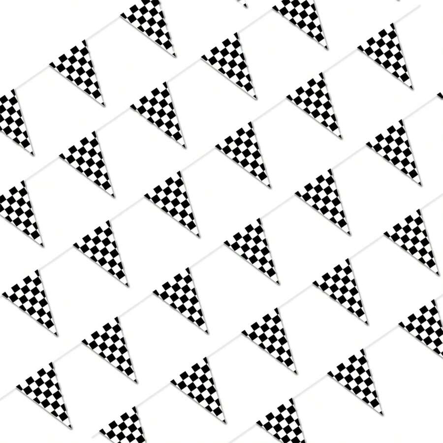 6 Packs Of 10 Black And White Chequered Flags, Decorated For A Race
