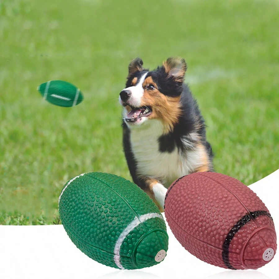 1 件橡胶声控互动狗玩具，吱吱作响的足球形状 - 彩色 - 查看 1