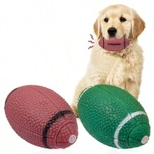 1 件橡胶声控互动狗玩具，吱吱作响的足球形状 - 彩色 - 查看 2