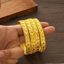 4 CHIẾC Vòng tay Dubai cổ điển màu vàng/bạc cỡ cố định, Quà tặng trang sức sang trọng cho tiệc cưới sinh nhật của bé gái - A - Xem 14