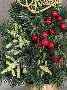 1pc Red Berry Christmas Tree Desktop Decoration, Golden Gifts Without Lights Birthday Home Decor Christmas Decorations Room Decor - Green - View 5