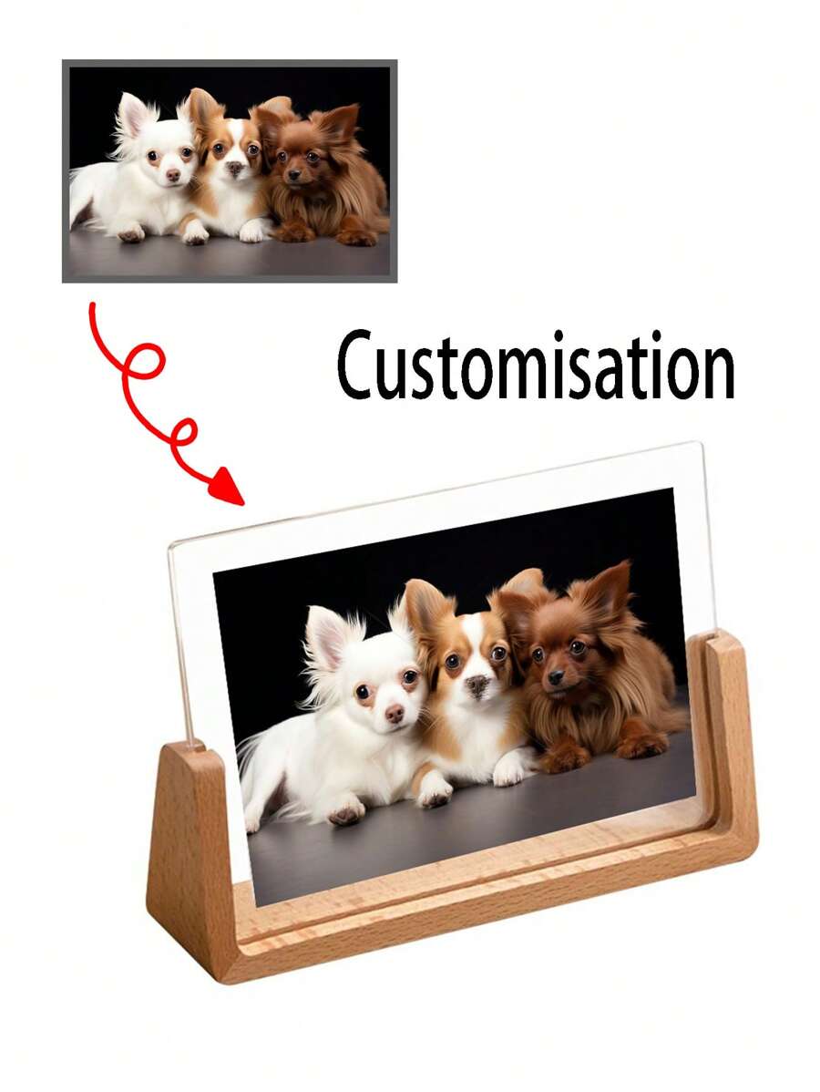 Customized Personalized 7-Inch Creative U-Shaped Solid Wood Photo Frame, Wooden Acrylic Transparent Photo Frame, Calligraphy And Painting Mounting Display Frame - 7 Inches - View 1
