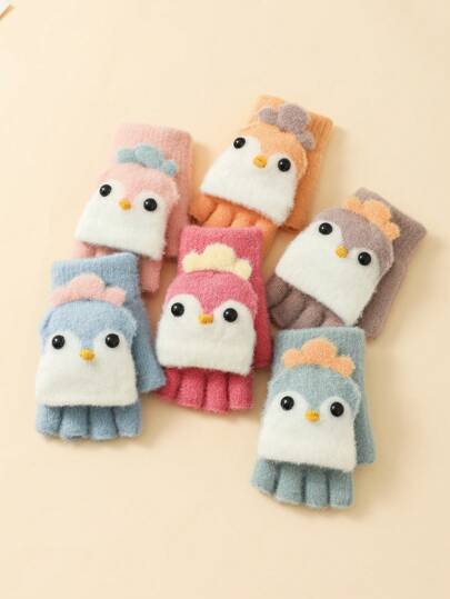 1 pieza Guantes sin dedos con tapa para niños, mitones de invierno de punto cálidos para niños y niñas