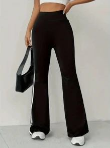 Women's Ballerina Flare Leggings High Waist Side Stripes Pants - 藏蓝色 - 查看 5