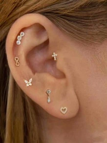 1 件 925 纯银精致心形蝴蝶十字耳钉平背软骨耳轮穿孔首饰适合日常佩戴婚礼派对订婚周年纪念情人节