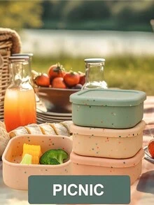 PopLittleOne 1 件装婴儿硅胶午餐盒彩色圆点婴儿餐具便携式婴儿食物储存单隔层餐盘 - 彩色 - 查看 8